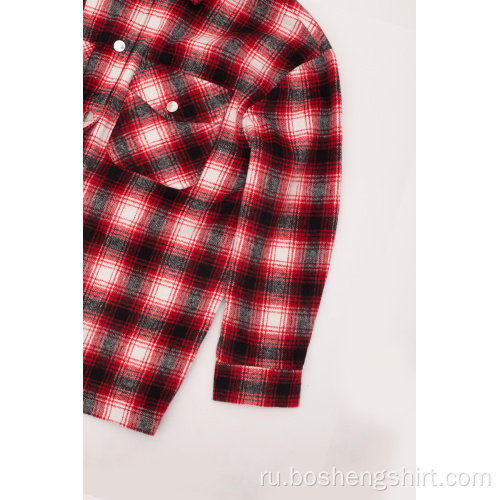 Оптовые модные мужские рубашки из эластичной ткани с фланелевой клеткой на заказ